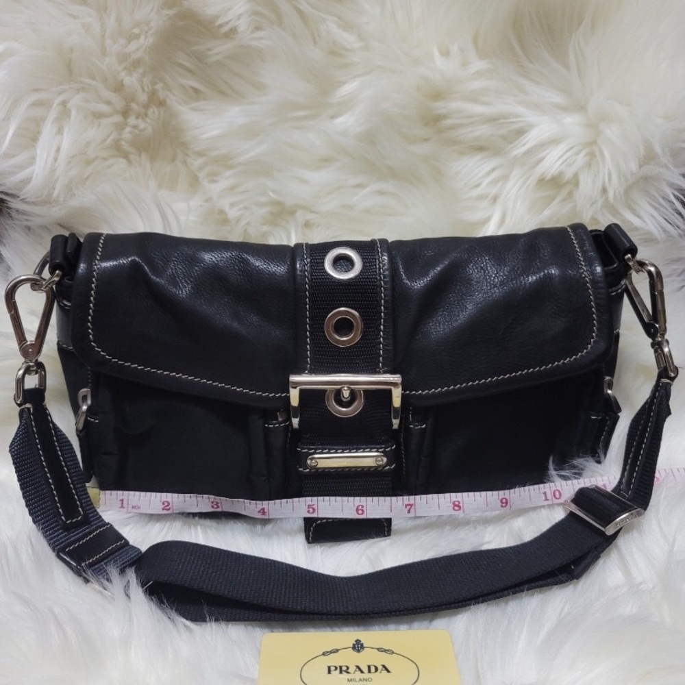 PRADA BLACK TESSUTO NYLON BUCKLE SHOULDER BAG